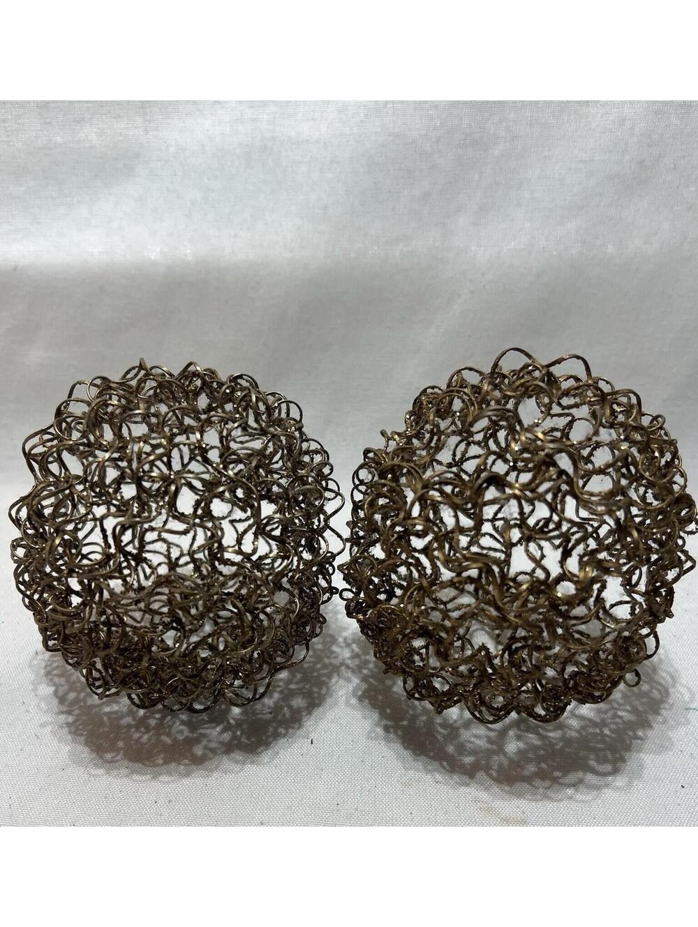 Pier 1- 2 Gold Glittered  Wire Metal Balls Bowl Filler 4" Décor